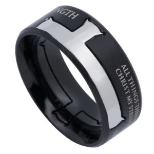 Ring Size 10 (ICR BLK HS 10) Men's Black Iron Cross Ring Phil 4:13