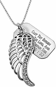 Necklace (3006W) Psalm 55:22 CZ Wing 2 Necklace 18" chain