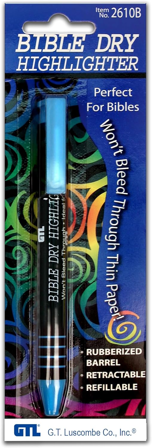 Bible Dry Highligher Pen Blue Comfort Grip Vibrant Color