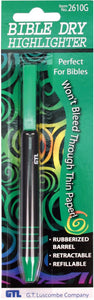 Bible Dry Highlighter Pen + 2 Refills GTL Green Comfort Grip Vibrant Color