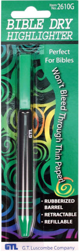 Bible Dry Highligher Pen Green Comfort Grip Vibrant Color