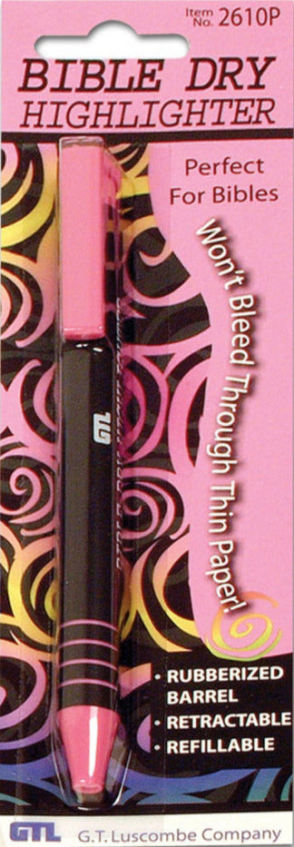 Bible Dry Highligher Pen Pink Comfort Grip Vibrant Color