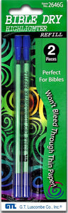 Bible Dry Highlighter Pen + 2 Refills GTL Green Comfort Grip Vibrant Color