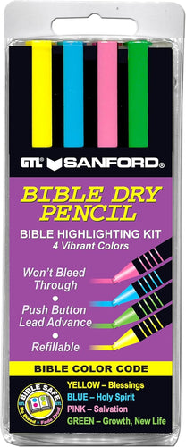 Bible Dry Highlighter Kit GTL 4 Pens Yellow, Blue, Green, Pink