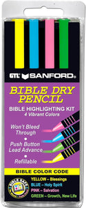 Bible Dry Highlighter Kit GTL 4 Pens Yellow, Blue, Green, Pink