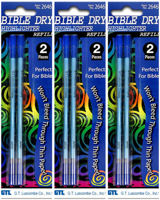 Bible Dry Highlighter 6 Refills GTL Blue (3 packs of 2) Vibrant Color