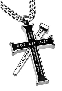 Men's Black Established Cross Necklace 24" Not Ashamed Romans 1:6