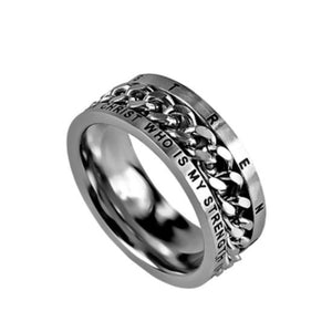 Brushed Stainless Steel Chain Ring "His Strength" Size 11 (CR HS 11)