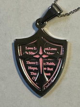 Necklace (G2SC) Love Shield Pink/Silver Stainless Steel Cross Chain 1 Cor 13:4-8