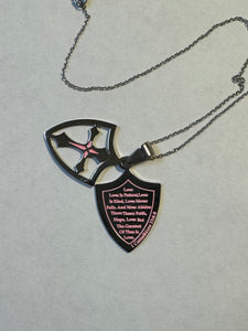 Necklace (G2SC) Love Shield Pink/Silver Stainless Steel Cross Chain 1 Cor 13:4-8