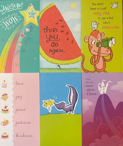 Card Congratulations : Awesome, Watermelon, Monkey, Cakes, Skunk, Castle (pack of 6)