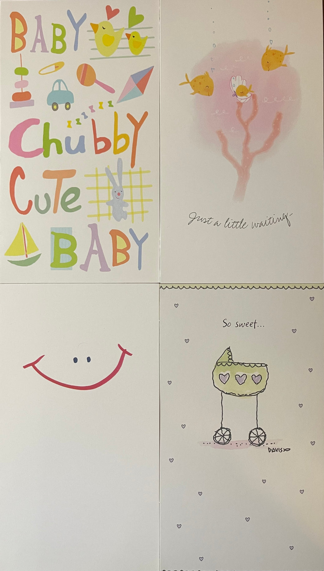 Card Baby, Thinking of You : Chubby Cute, Just a Little, Smile, So Sweet 4 Different Cards, 2 each (pack of 8)