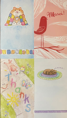 Card Get Well, Thank You : 4 Different Cards, 3 each (pack of 12)