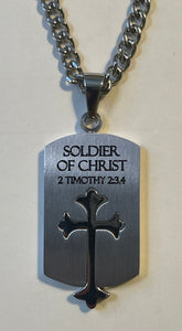 Necklace (916 M Soldier) Men's Old English Shield Cross 2 Tim 2:3,4