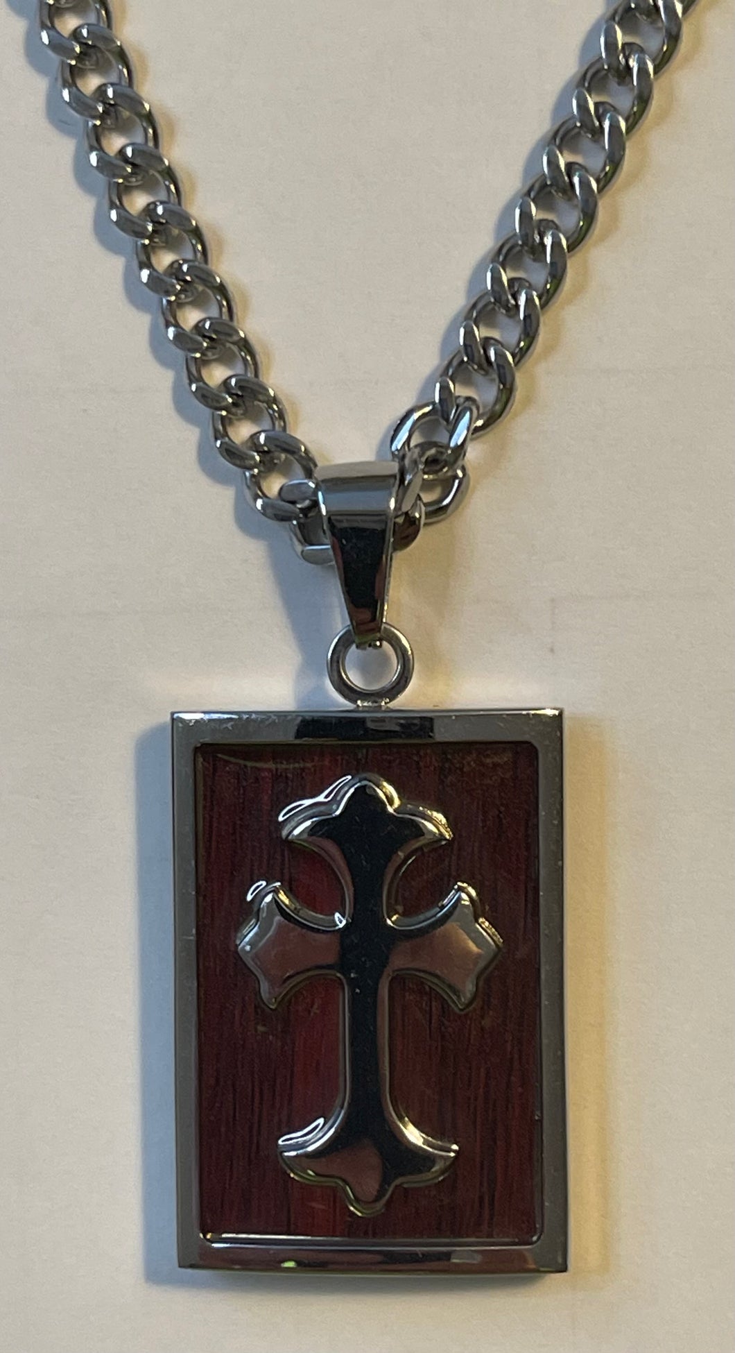 Necklace (2032M His Strength) Men's Black Shield Cross His Strength Phil 4:13