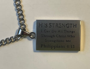 Necklace (2032M His Strength) Men's Black Shield Cross His Strength Phil 4:13