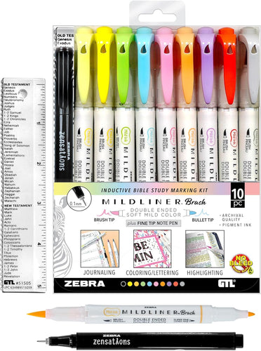 Mild Liner Highlighter Inductive Bible Study Translucent Color Marker Assorted Mild Colors 10-Piece Set W/Clear Ruler