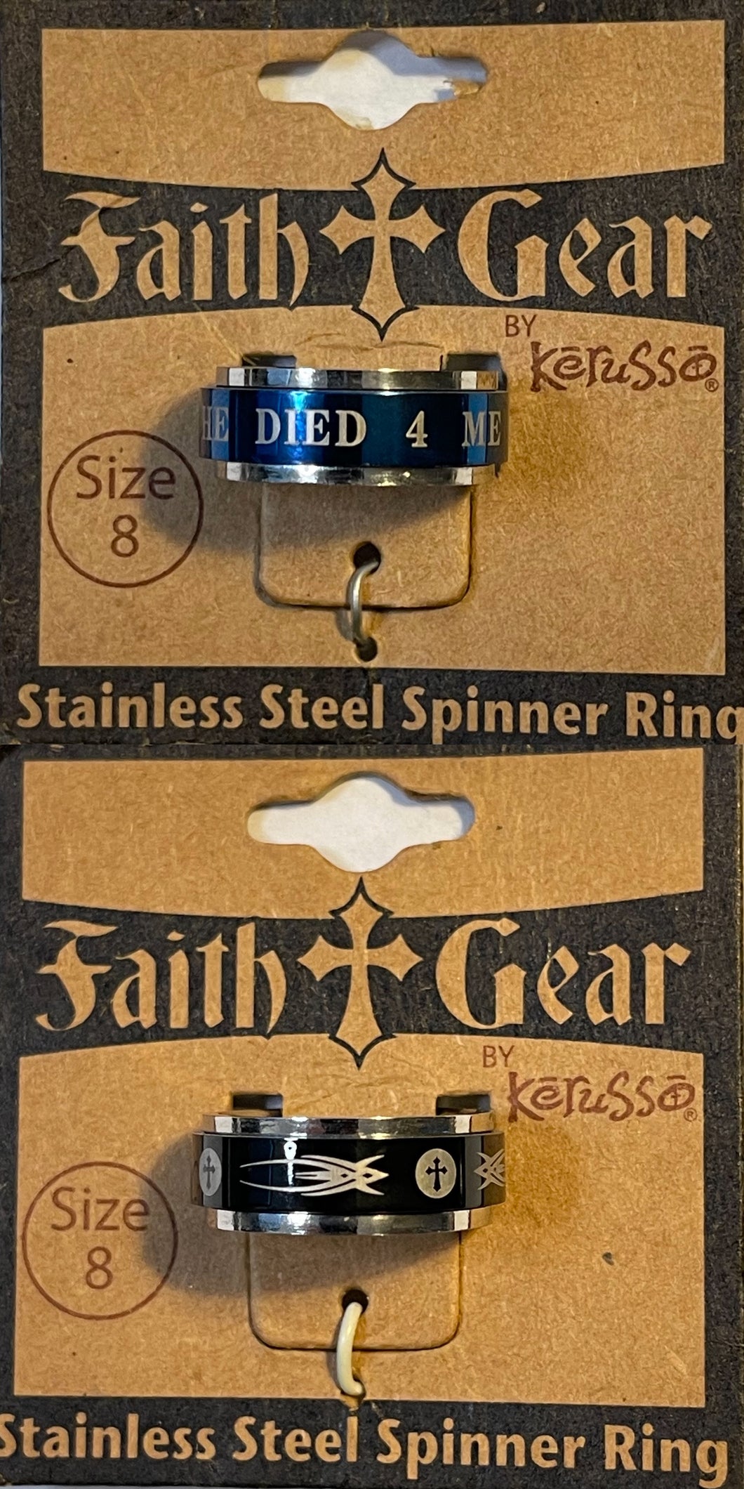 Ring Size 8 Faith Gear Stainless Steel Spinner Ring Mens 2-Ring Set