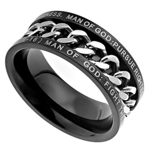 Black Chain Ring "Man of God" Size 11 (CR BLK MOG 11)
