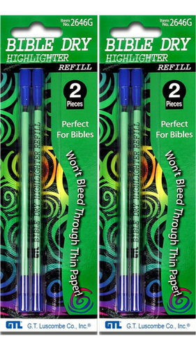 Bible Dry Highlighter 4 Refills GTL Green (2 packs of 2) Vibrant Color