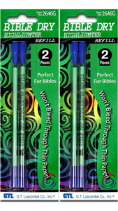 Bible Dry Highlighter 4 Refills GTL Green (2 packs of 2) Vibrant Color
