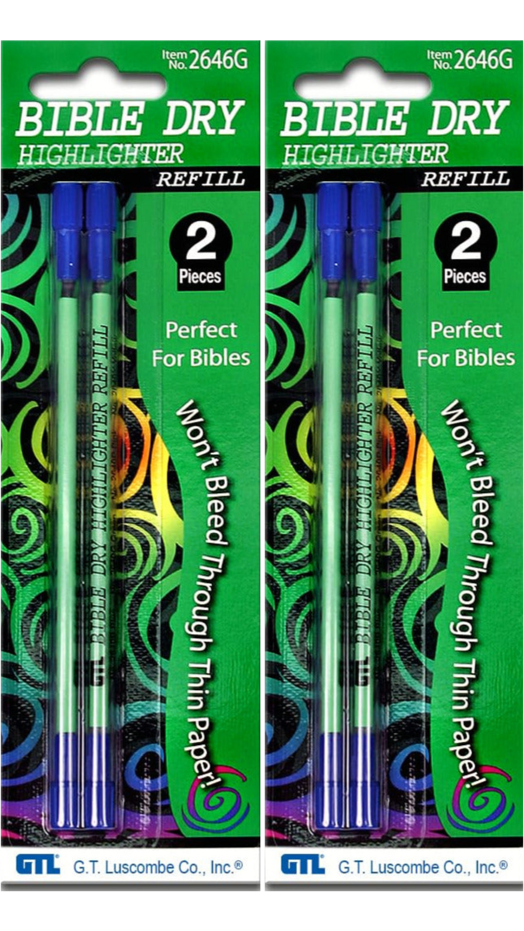 Bible Dry Highlighter 4 Refills GTL Green (2 packs of 2) Vibrant Color