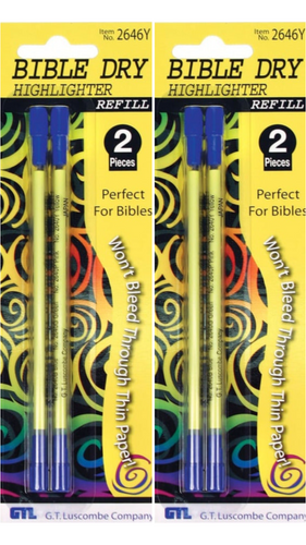Bible Dry Highlighter 4 Refills GTL Yellow (2 packs of 2) Vibrant Color