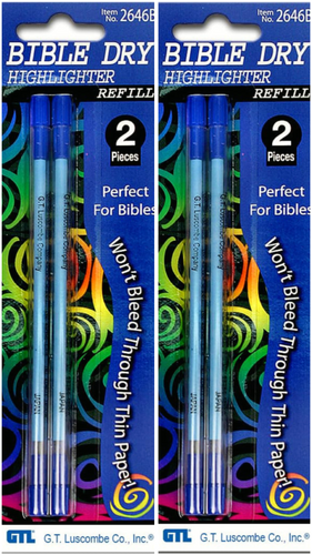 Bible Dry Highlighter 4 Refills GTL Blue (2 packs of 2) Vibrant Color