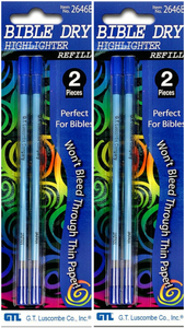 Bible Dry Highlighter 4 Refills GTL Blue (2 packs of 2) Vibrant Color