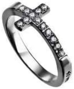 Ring Size 8 (SW Cross NW 8) Stainless Steel Sideways Cross No Weapon Isa 54:17