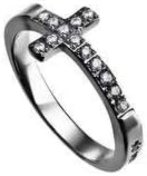 Ring Size 7 (SW Cross Blvd 7) Stainless Steel Sideways Cross I Am My Beloved's Sol 6:3