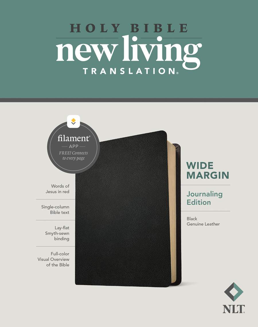 NLT Wide Margin Filament Study Bible Black Geniune Leather