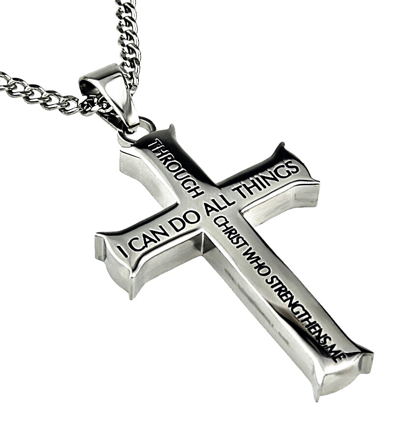 Necklace (IC Through Christ 24) Men's Iron Cross Phil 4:14