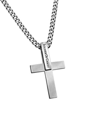 Necklace (IDC SOC 24) Men's ID Cross Front: Soldier of Christ. Back: 2 Timothy 2:3,4