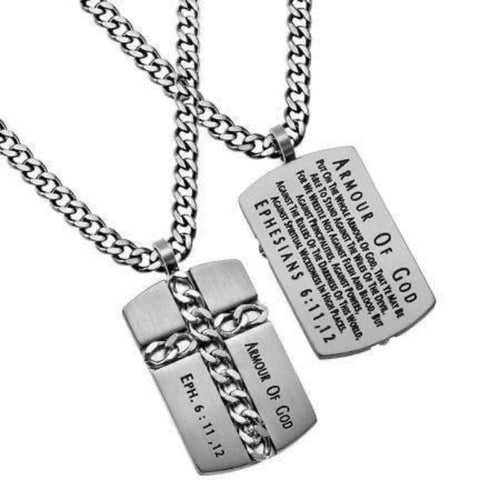 Necklace (CHAIN C AOG 24) Men's Stainless Steel Armor Of God Chain Cross