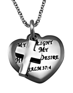 Necklace (SHN Delight) Sweetheart Necklace w/Cross Psalm 37:4